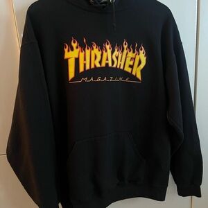Thrasher Black Hoodie with Flame Logo